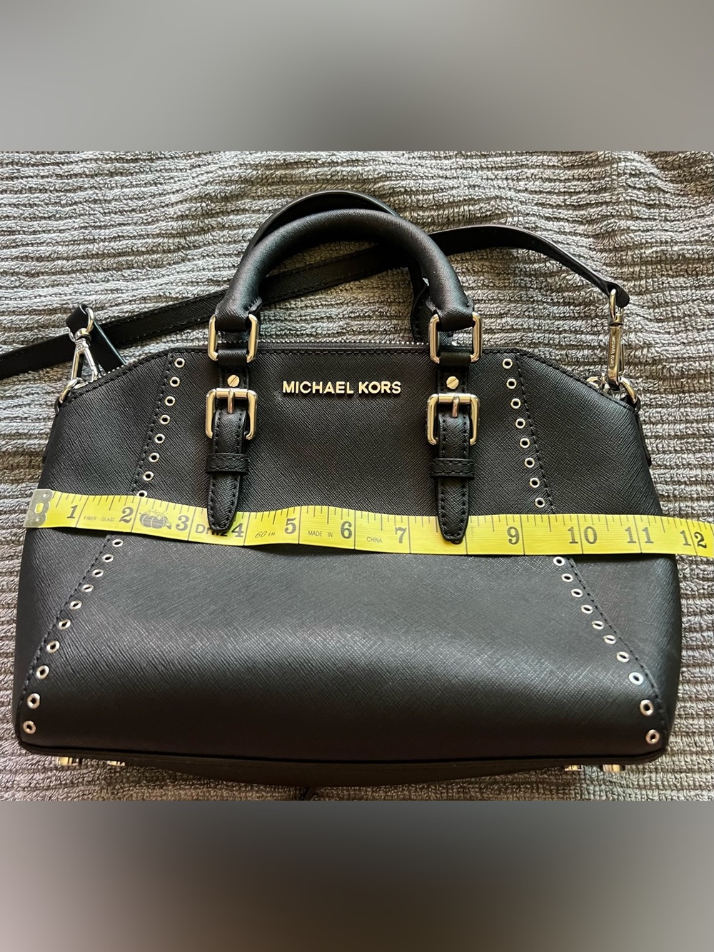 Michael Kors Black Saffiano Leather Satchel with Silver Hardware - Picture 11 of 12